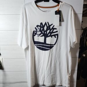NWT Mens Timberland White T-Shirt with Navy Graphic